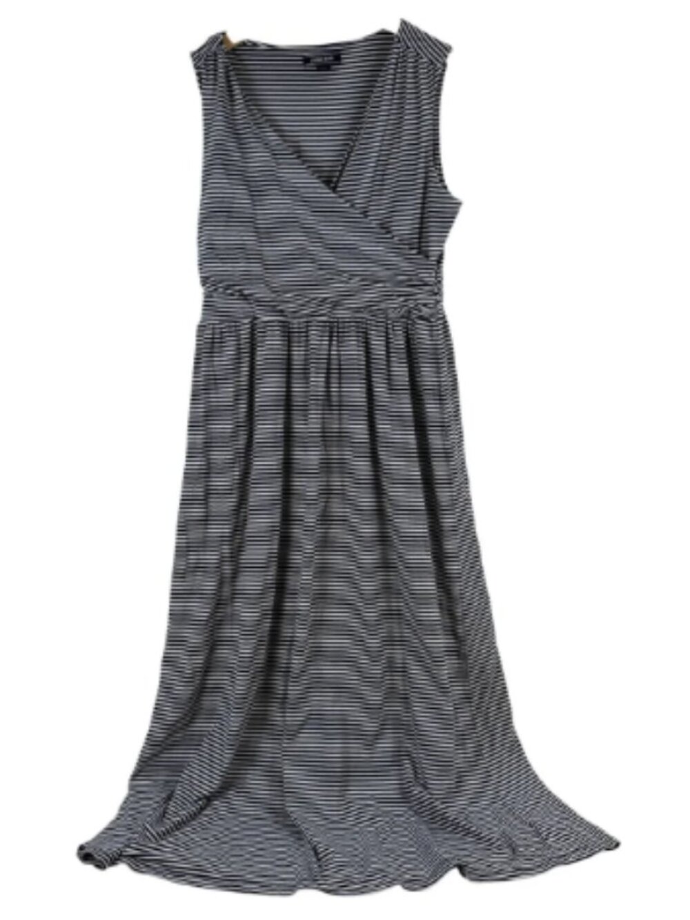 Lands End Women's Faux Wrap Sleeveless Maxi Dress Size MT-Medium Tall Navy/White
